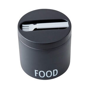 Čierny desiatový termobox s lyžicou Design Letters Food, výška 11,4 cm