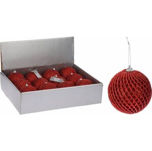 Kinekus Červená vianočná guľa, pletený dizajn, 8 cm