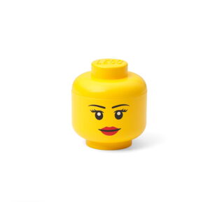 Žltá úložná škatuľa v tvare hlavy LEGO® girl, 10,5 x 10,6 x 12 cm