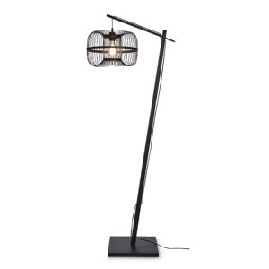 Čierna stojacia lampa s bambusovým tienidlom (výška 150 cm) Hokkaido – Good&Mojo