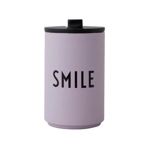 Fialový cestovný hrnček Design Letters Smile, 350 ml